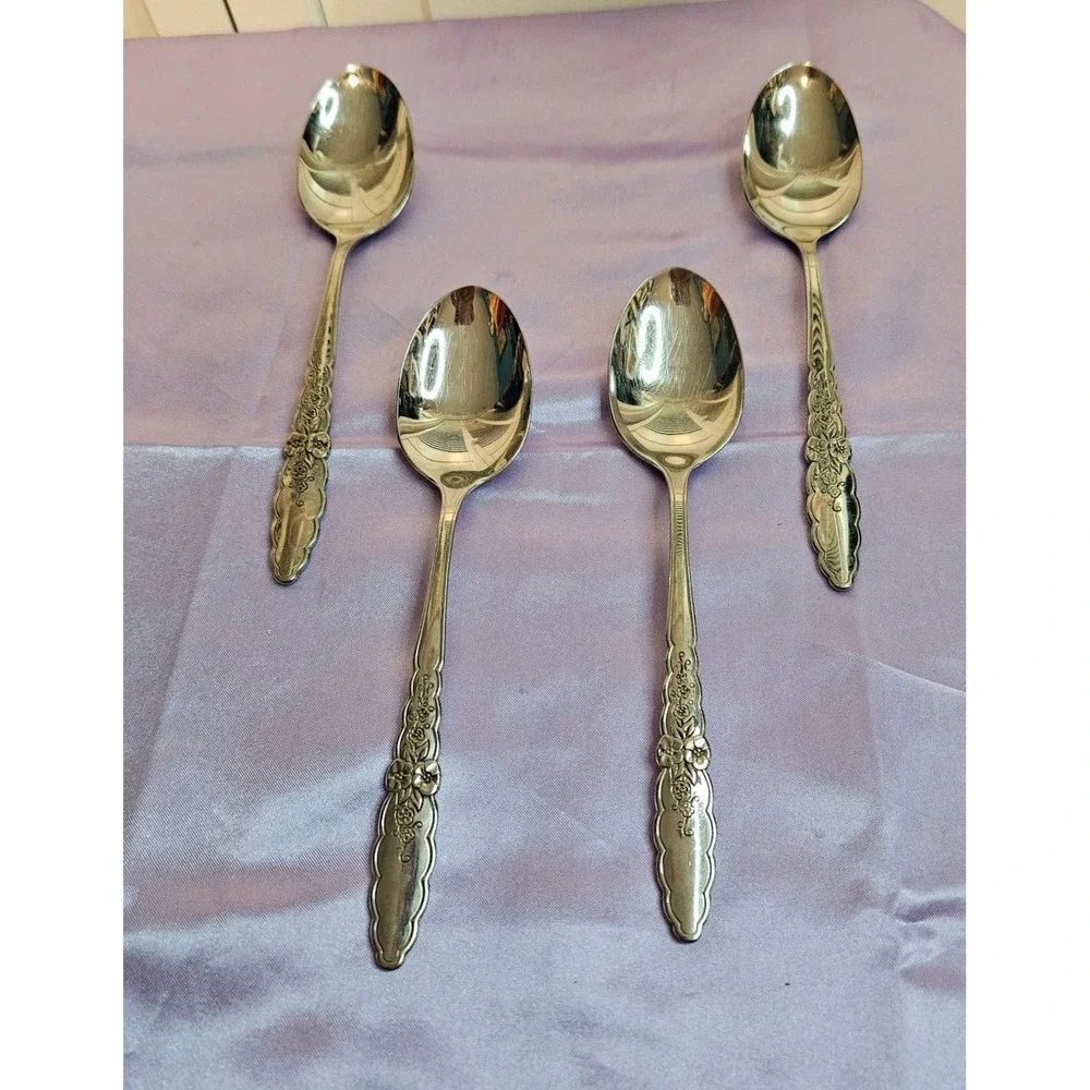 Oneida Community Floral Glen Stainless Teaspoons Set of 4 Floral Flatware MCM